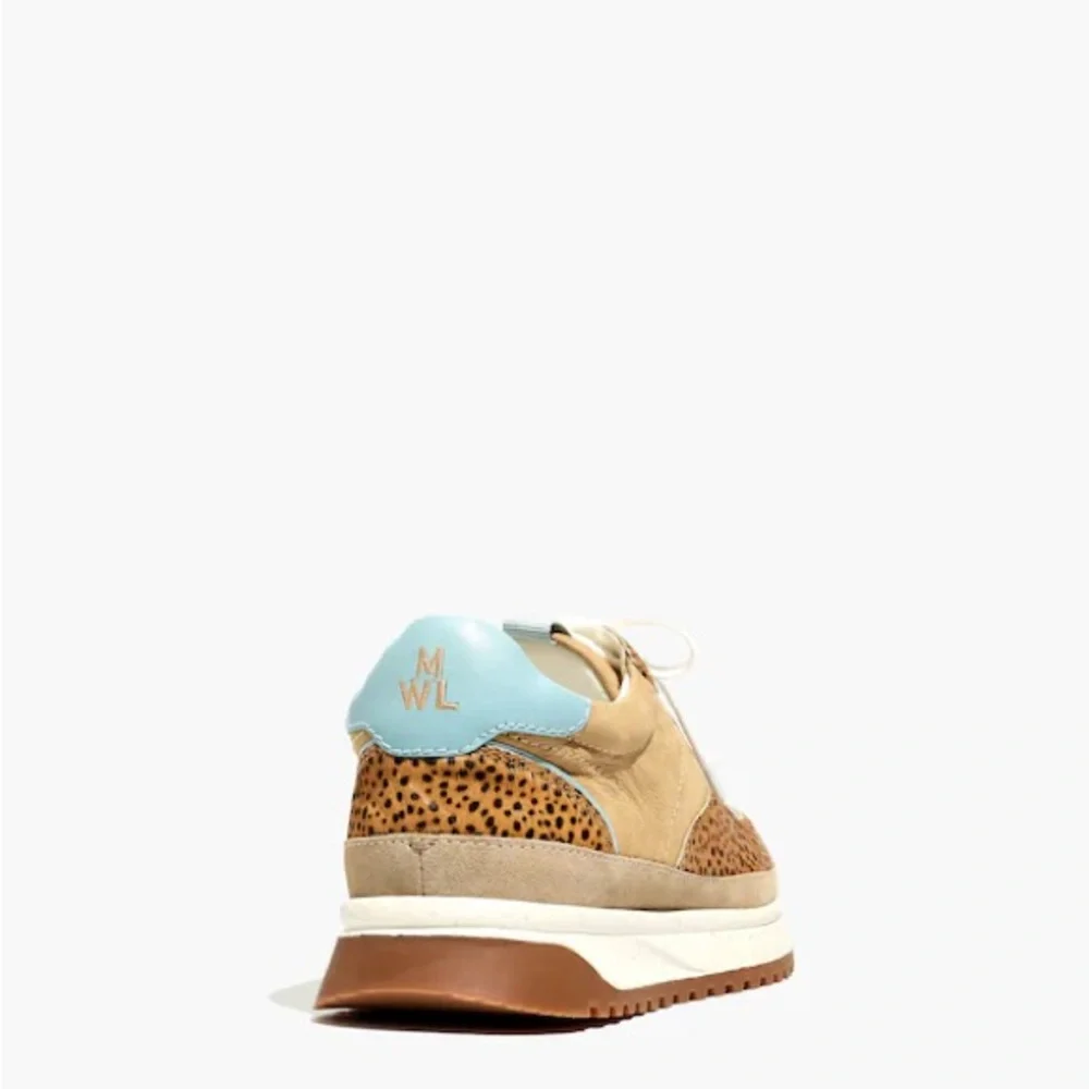 Madewell MWL Women's Tan and Blue Sneakers with Leopard Print Detail - Picture 3 of 4